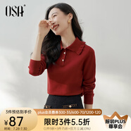 歐莎（OSA）減齡娃娃領(lǐng)套頭針織衫女士初春2025年新款顯瘦外搭上衣 紅色 XL