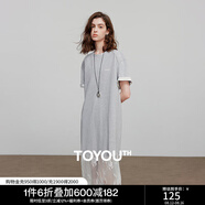 初語(yǔ)抗菌短袖T恤裙女2025夏季新款蕾絲拼接寬松圓領(lǐng)純棉連衣裙 淺花灰色 均碼
