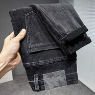 固競（GUJING）中山大涌牛仔褲潮流男ins美式高街韓版潮牌2024春秋新款黑灰士修 fashion黑灰色 28