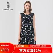 名師路波點(diǎn)連衣裙夏裝新款時尚簡約通勤無袖圓點(diǎn)印花連衣裙A字裙 黑底彩色波點(diǎn)裙88 M