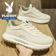 花花公子（PLAYBOY）輕奢高端男鞋2025春秋季鞋子男新款透氣網(wǎng)面休閑運(yùn)動(dòng)鞋跑步休閑鞋 米綠 40 標(biāo)準(zhǔn)運(yùn)動(dòng)碼
