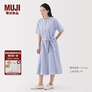 無印良品（MUJI）女式 涼感 短袖襯衫連衣裙女裝裙子純棉25年夏季長裙涼感物語 薩克森藍(lán)條紋 M (160/84A)