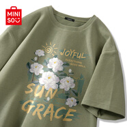 名創(chuàng)優(yōu)品（MINISO）t恤男短袖夏季男款山茶花綠色寬松衣服2025年新款重磅華夫格半袖 棕櫚綠(大陽光山茶) 5XL (體重230-260斤)