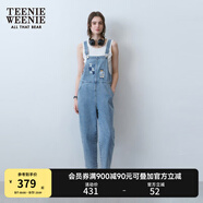 Teenie Weenie小熊女裝春裝休閑寬松活力休閑牛仔褲背帶褲長褲 中藍色 M (165)