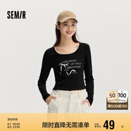 森馬長袖T恤女短款蝴蝶結(jié)字母春秋溫柔蕾絲緊身上衣107624101001
