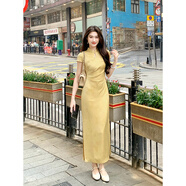 恣禾凌茜【清光】新中式醋酸緞面連衣裙女夏小個(gè)子蝴蝶年輕款改良旗袍 蘋(píng)果綠 旗袍連衣裙 常規版 現貨 M