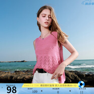 三彩2025春季新款鏤空鉤花針織衫無袖圓領(lǐng)度假風(fēng)套頭衫背心M 玫紅色 M 160/84A