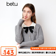 百圖betu女裝春季新款毛針織衫蝴蝶結(jié)翻領(lǐng)長袖短針織衫女2401T08 灰色 L