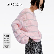 MO&Co.春秋含馬海毛羊毛閃蔥慵懶微透針織衫毛衣摩安珂 冰粉色 M 165