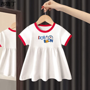 布魯丁嬰兒裙子0-6個(gè)月純棉夏季66小童純棉女童連衣裙短袖四歲女孩夏裝 白色 卡通叮當貓【純棉】 130