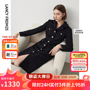 朗姿棉質復古小香風高級感顯瘦裙子冬季新款法式通勤連衣裙 黑色 S