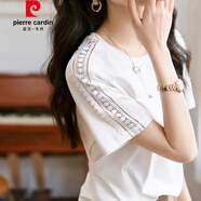 皮爾卡丹（pierre cardin）簡(jiǎn)約蕾絲花邊拼接t恤白色上衣2025夏季新款氣質(zhì)百搭休閑短袖t恤 白色 S