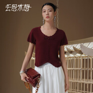 云思木想Ysimo-X國風(fēng)2025夏季新款手工鉤花短款毛針織衫女12928 暗紅色 M