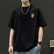 班尼路重磅短袖衣服夏季美式新款男士ins純棉體恤潮牌大碼男裝寬松 黑色(純棉T恤) M