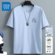 真維斯（Jeanswest）冰絲中袖男2025夏季簡(jiǎn)約印花寬松冰感速干短袖T恤男士大碼上衣服 淺藍(lán)色(星之夢(mèng)胸標(biāo)) XL (180) (不起球不掉色)