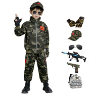 兒童春裝迷彩服套裝小學(xué)生男童秋季軍訓女小孩幼兒園兩件套表演服 迷彩+帽子墨鏡手套+手槍長(cháng)倉背包 170 碼(身高158厘米左右或胖童）
