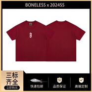 BONELESS經(jīng)典款重磅復(fù)古夏季純棉短袖寬松百搭情侶體恤ins 男女同款 酒紅色 M