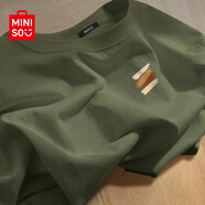 名創(chuàng)優(yōu)品（MINISO）咖啡色t恤男美式潮流短袖2025新款夏季重磅男士純棉長袖涂鴉體恤 【220G重磅短袖】蒼綠(筆刷秋色胸標(biāo)) 4XL (體重185-200斤)
