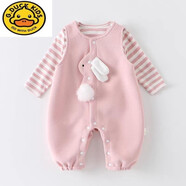 G.duck嬰兒連體衣春裝套裝女寶寶春秋衣服超萌公主哈衣新生兒外出爬服 粉兔條紋連體（兩件套） 38cm 73碼4-8個(gè)月 身c