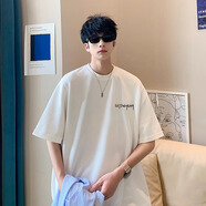 南極人重磅純棉oversize短袖t恤男裝潮牌寬松上衣服夏大碼美式體恤 白色260克純棉 3XL (建議160-200斤)