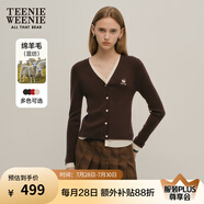 Teenie Weenie小熊針織開衫女春季簡約v領(lǐng)拼接撞色假兩件長袖針織毛衣外套女 棕色 M (165)