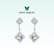 牧野（Muye）母其彌雅同款MUYE牧野藍寶石魚(yú)戲蓮吊墜耳釘設計耳飾 魚(yú)戲蓮耳環(huán)