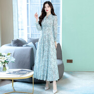 啄木鳥(niǎo)（TUCANO）雪紡連衣裙媽媽裝韓版大裙擺2025新款連衣裙秋季長(cháng)袖氣質(zhì)大|碼 綠色 M