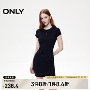 ONLY2025春季新款金屬裝飾收腰捏褶短裙T恤裙連衣裙女|125161021 H1Z黑色 S