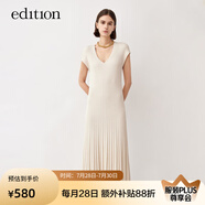 edition女V領(lǐng)中長(zhǎng)款毛針織收腰無(wú)袖連衣裙百褶裙 砂白色 S/160