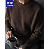 羅蒙（ROMON）重磅加厚毛衣男復(fù)古粗針羊毛混紡半高領(lǐng)羊毛衫圓領(lǐng)冬季套頭針織衫 茶棕色 加厚 M 100-120斤