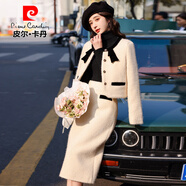 皮爾卡丹小香風(fēng)羽絨服套裝女冬2025新款輕奢感富家千金毛呢套裝裙針織 奶黃色 M 105-120斤