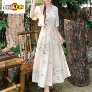 皮爾卡丹（pierre cardin）新中式2025年連衣裙夏漢服夏季套裝大碼小個(gè)子印花國風(fēng)裙子兩件套 杏色套裝 M 100-115斤