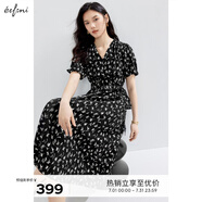 伊芙麗（eifini）伊芙麗V領(lǐng)圍裹式收腰顯瘦碎花連衣裙女2024夏裝新款氣質(zhì)碎花裙 黑色 長款 M 160/84A