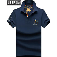 JEEP SPIRIT輕奢保羅短袖P0lo衫男夏季高端翻領(lǐng)純棉t恤男半軸上衣刺繡體恤潮 1816深藍(lán)色 M (120-130斤)