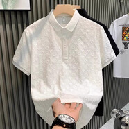 HKGX特大碼300斤提花休閑POLO衫男裝夏季青少年薄款寬松翻領(lǐng)短袖T體恤 白色 3XL 建議175-200斤