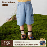 PawinPaw【冰氧酷】卡通小熊童裝25年春夏新款男寶寶牛仔工裝褲 Blue藍色/50 120