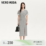 VEROMODA連衣裙女2025夏季新款V領(lǐng)捏褶撞色條紋裙子325261019 本白色 L