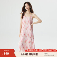 茵曼（INMAN）薄荷曼波度假風(fēng)碎花吊帶背心裙夏季氣質(zhì)浪漫壓褶松弛感連衣裙子 芭比粉 M