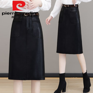 皮爾卡丹（pierre cardin）2025秋冬新款開(kāi)叉PU皮裙女高腰過(guò)膝中長(cháng)款氣質(zhì)a字包臀時(shí)尚一步裙 黑色(送腰帶) A區1548今年流行的 4XL 145斤-155斤