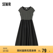 森馬連衣裙女圓領(lǐng)修身長(cháng)裙氣質(zhì)時(shí)尚夏百搭拼接大擺裙107424114009