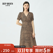 深呼吸DEEP BREATH女裝V領泡泡袖碎花連衣裙收腰茶歇裙A500169 豹紋 S (2碼)