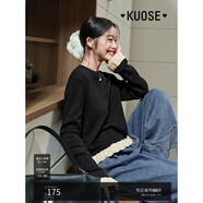 闊色（kuose）紅色假兩件毛衣女2025春季新款黑色鏤空花邊針織打底上衣秋冬 黑色 M