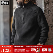 馬登工裝 美式半拉鏈立領(lǐng)毛衣男秋季半高領(lǐng)豎線肌理百搭彈力針織衫 炭黑色 (寬松偏大) L (175)