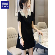 羅蒙（ROMON）2025夏季新款蕾絲娃娃領(lǐng)小個(gè)子連衣裙女時(shí)尚氣質(zhì)顯瘦減齡小黑短裙 黑色 M 建議85-100斤