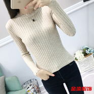 佐菲黛秋冬季修身打底針織衫低領(lǐng)毛衣女長(cháng)袖百搭緊身上衣 卡其色 S 建議85-95斤