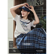 闊色（kuose）淺灰色草莓刺繡印花正肩T恤女2025夏季新款休閑寬松短袖上衣 淺灰色 S