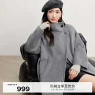 伊芙麗（eifini）伊芙麗駱駝絨羊毛偏門襟立領(lǐng)設(shè)計中長款雙面呢 大衣2024秋季新款 灰色 預(yù)售 155/80A/S
