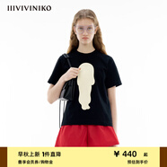 IIIVIVINIKO春季新款「BERTO FOJO聯(lián)名系列」百搭印花短袖T恤女 黑色 S