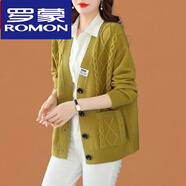羅蒙（ROMON）秋冬新款羊毛衫女寬松針織開(kāi)衫女士中年羊絨毛衣時(shí)尚外套中長(cháng)款 秋黃色 M 建議85-95斤