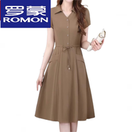 羅蒙（ROMON）綿綢夏季氣質(zhì)涼快冰絲四面彈中長(zhǎng)款連衣裙收腰顯瘦減齡時(shí)尚翻領(lǐng)媽 卡其色 單色連衣裙 5XL 145-160斤